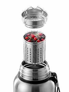 Термос туристический 2 литра для чая металлический с кружкой и ситечком Огонек OG-TRD06